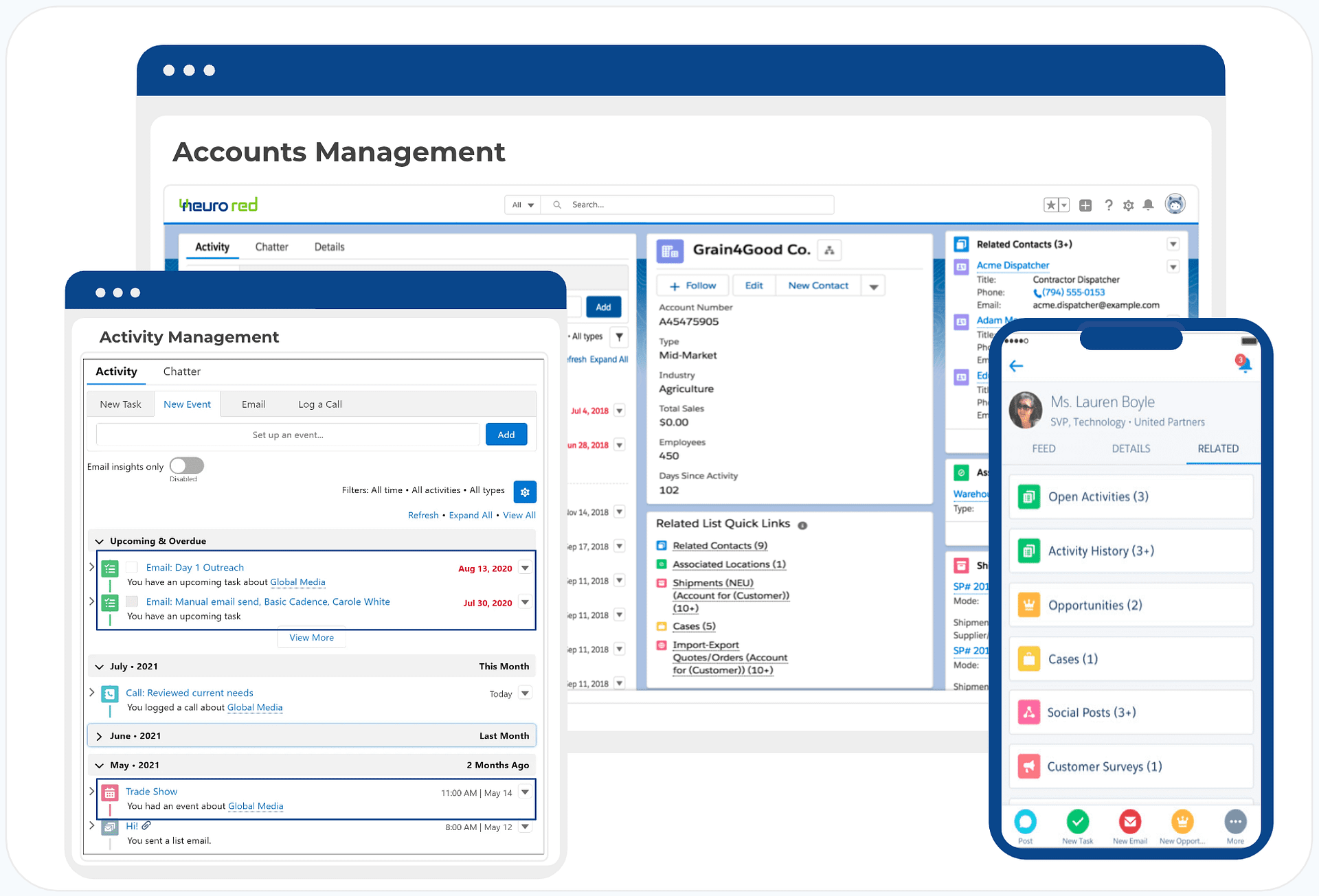 Integrated CRM App for Logistics — Accounts, Activities and Contacts in Neurored TMS